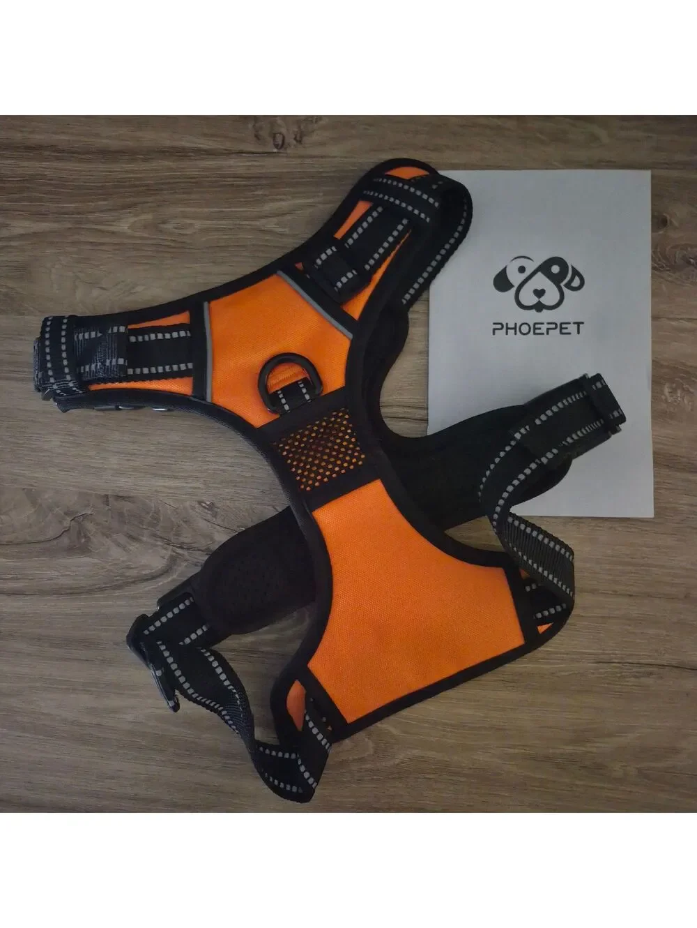 PHOEPET Orange (M) Dog Harness w/ 2 Metal Rings Easy On/Off